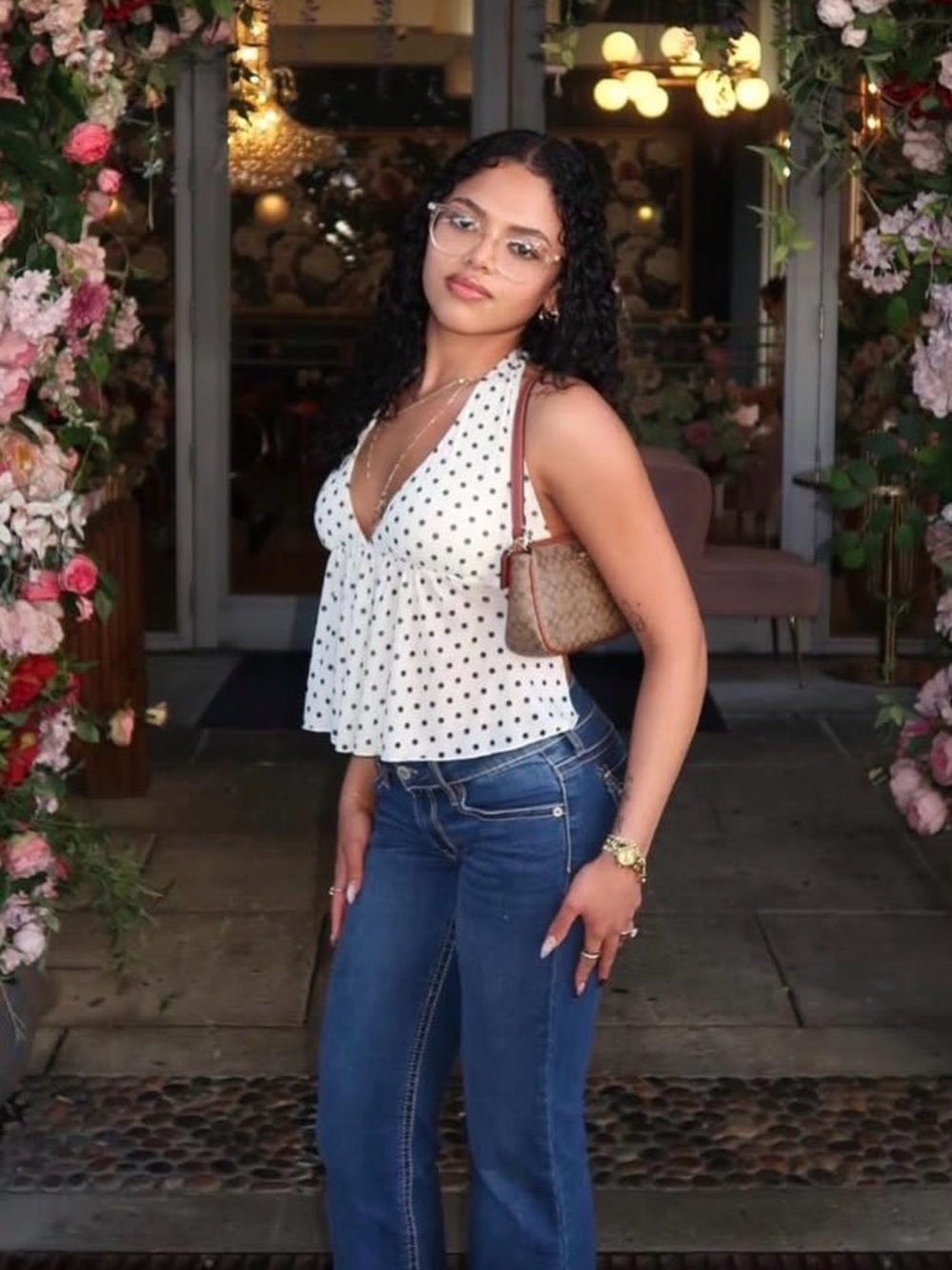 Amazon White Polka Dot V-Neck Peplum Camisole